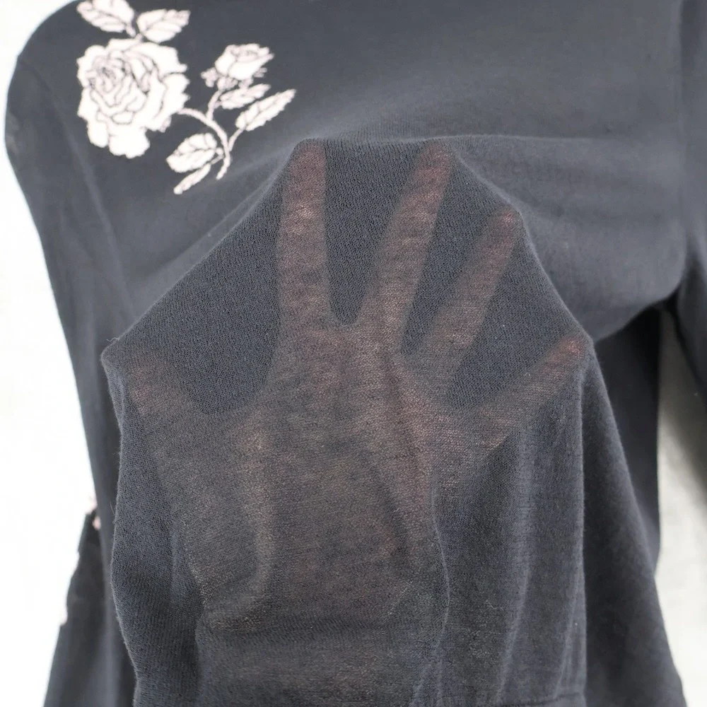 Black Rose-Embroidered Lightweight Sweater - Picture 8 of 16